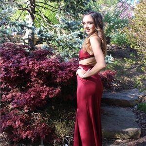 GIGI Burgundy Backless Dress Full Length Formal